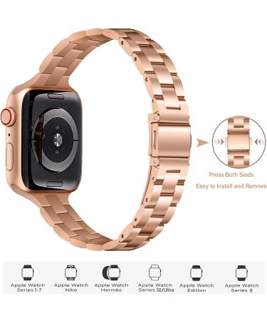 OMIU Thin Band Compatible with Apple Watch - Premium Stainless Steel Metal Replacement Wristband for iWatch 38mm/40mm/41mm - Rose Gold - Adjustable Strap for Women and Men - Buy Online on SooperMarket.com