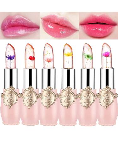 Petansy 6 Pack Crystal Jelly Flower Lipstick Set - Long Lasting Moisturizing Lip Gloss Kit with Magic Color Change - Nutritious Temperature Lip Balm Set - Buy Online on SooperMarket.com
