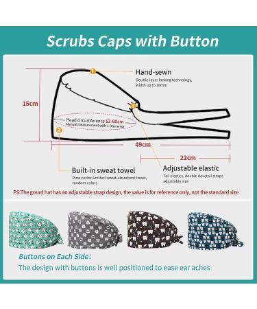 VIAOLI Dental Scrub Caps with Buttons - One Size Cotton Dentist Hat for Women - Nurse and Doctor Hair Cover Cap-02 - Buy Online on SooperMarket.com