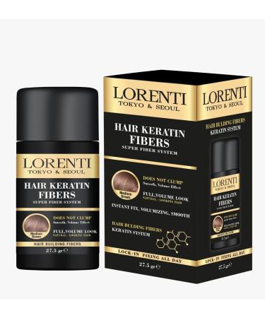 Lorenti Hair Keratin Fibers | Hair Building Powder | Instant Fix Volumizing Smooth | No Clump | Medium Brown 27.5 gr