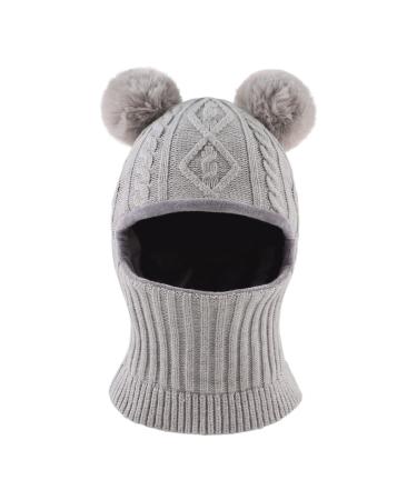 XIAOHAWANG Winter Warm Baby Hood Hats Kids Knit Earflap Caps Fleece Lining Hat Scarf for Toddler Boys Girls 6-24 Months Gray Pompom