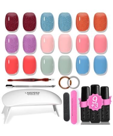Lavender Violets 19 Pcs Gel Polish Summer Jelly Semi Transparent Colours Portable LED Nail Lamp Dryer Soak Off UV Base Matte n No Wipe Top Coat Nail File Golden Sliver Sticker Manicure Tools R964E Sway To The Music