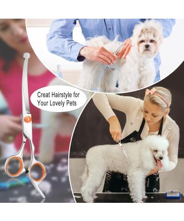 Dog Grooming Scissors 7.3" Pet Grooming Scissors with Safety Round Tip Stainless Steel Grooming Shears for Dog Cat 1 Piece-curved Scissors - Buy Online on SooperMarket.com
