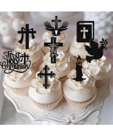 Rsstarxi 24 Pack First Holy Communion Cupcake Toppers Dove God Bless Cross Cupcake Picks Decorations for First Communion Baby Shower Baptism Theme Party Cake Decorations Black Design 6 Black - Buy Online on SooperMarket.com