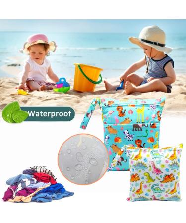 HOTLIKE 2Pcs Waterproof Reusable Wet Bag | Cloth Diaper Organizer for Daycare, Travel, Beach | Double Zipper Storage Bag - Blue - Buy Online on SooperMarket.com