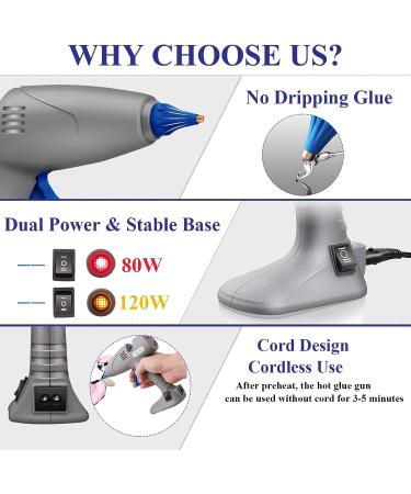 BLEDs Full-Size Hot Glue Gun 80 & 120W | Dual High Temp Anti-Dripping Large Glue Gun with Stand-Up Design | Includes 12 Glue Sticks for Craft, Art, DIY Projects - Buy Online on SooperMarket.com
