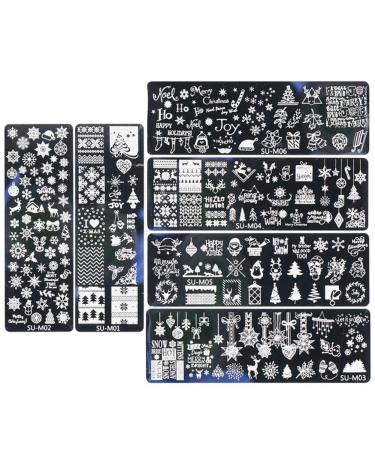 Danlai nail stamping plates manicure template 6 pieces christmas art stamping plates snowflakes Christmas tree picture plates kit salon art decoration for women girls
