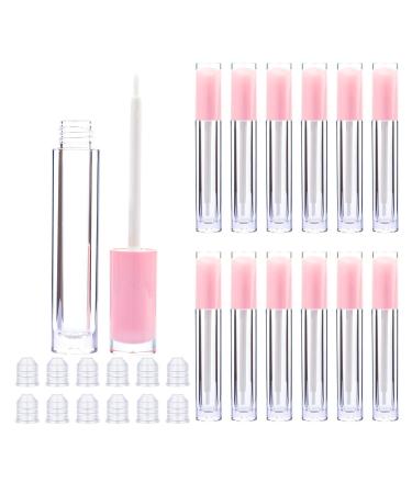 Lip Gloss Brush Wand Tubes Empty, 12 Pack 5ml Lip Gloss Containers with Wand, 12 Light Pink Lip Gloss Tubes with Rubber Stoppers for DIY Lip Gloss Balm (Light Pink)