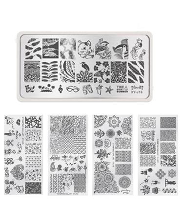 Nail Art Stamping Template Kit 5 Pieces Geometric Pattern Nail Stamping Plates Diy Nail Art Multi-Style Image Stamping Platted Manicure Template style 1