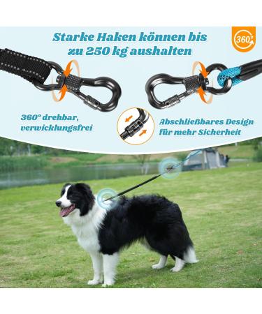 Buy Aystkniet 20m Reflective Bungee Leash for Large Dogs (Up to 80kg) - Padded Handle Lockable Hook - Durable Day & Night Walking Leash - Blue - Buy Online on SooperMarket.com