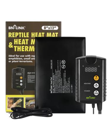 BN-LINK Reptile Heating Pad Electric Indoor Under Tank Terrarium Heating Mat Waterproof for Turtles, Lizards, Frogs, and Other Reptiles 8" X 12" & Controller
