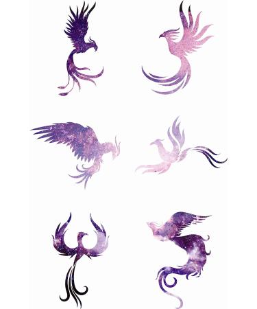 Dopetattoo 6 Sheets Design Temporary Tattoo Phoenix Pink Birds Fake Tattoos Starrynight Neck Arm Chest for Women Adults