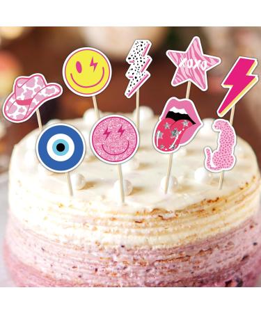 Whaline 40Pcs Preppy Pink Party Cupcake Toppers 10 Designs Paper Cake Decor Cute Cupcake Picks for Y2K Bachelorette Birthday Party Supplies Photo Booth Props - Buy Online on SooperMarket.com