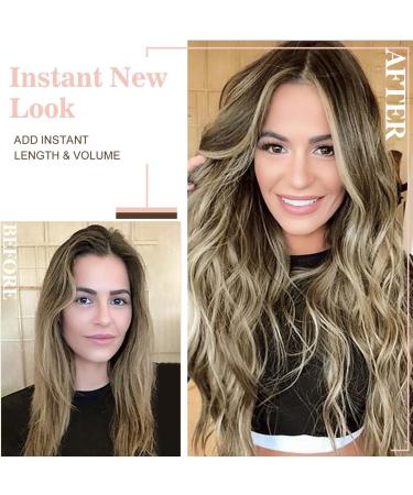 Invisible Wire Hair Extension Clip - Natural Wavy Synthetic Hair, Adjustable Size, 2 Secure Clips, Long Curly Secret Hair Piece - 20 inch Bright Bronde Highlights - Buy Online on SooperMarket.com