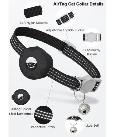 Reflective AirTag Cat Neck Band with Bell | Lightweight Tracker Collars for Kittens & Young Cats - Black - Buy Online on SooperMarket.com