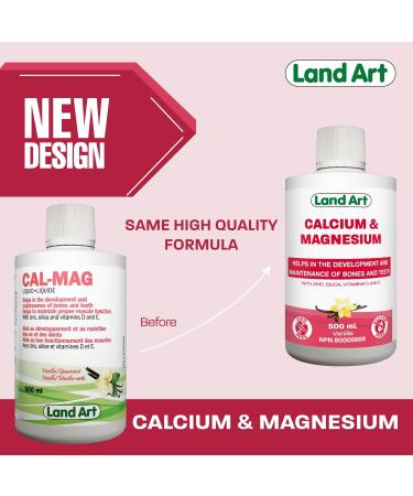 Liquid Calcium Magnesium Formula with Vitamin D Vitamin E and Zinc - Maintain Healthy and Stronger Bones - 500ml - Vanilla Spearmint Flavor - Non-GMO Gluten Free Sugar Free - Made in Canada - Buy Online on SooperMarket.com