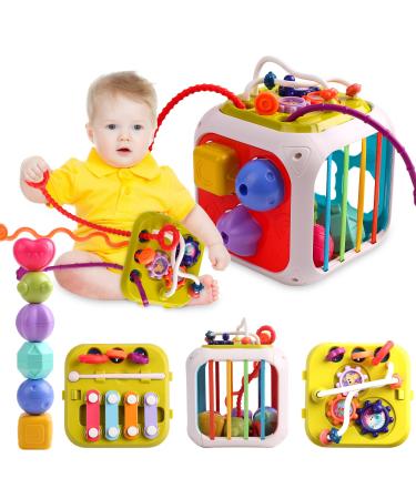 KQPIINW Motoric cubes Montessori toys 7-in-1 activity cubes baby motor toy toys multi-sensory shapes stacking board for over 18 months of young girls