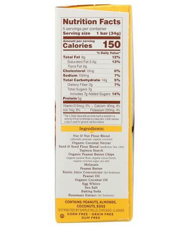 Simple Mills Chunky Peanut Butter Soft Baked Bars - 5.99 oz | Healthy Snack - Buy Online on SooperMarket.com