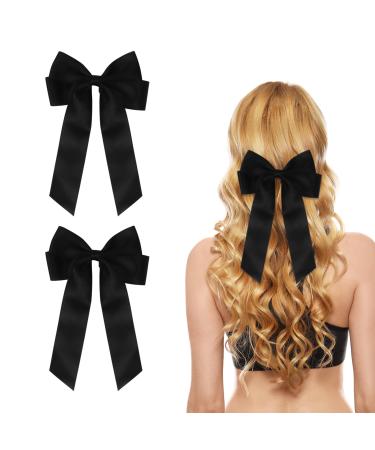 2 Pack Bow Hair Clips Black Hair Bows for Women Girls Large Bow Clips Hair Barrette Hair Accessories