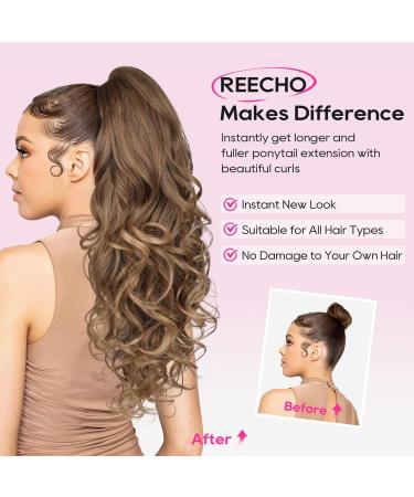 REECHO 24" Ponytail Extension - Claw Clip In Long Curly Wavy Ponytail for Women - Medium Blonde with Highlights - Buy Online on SooperMarket.com