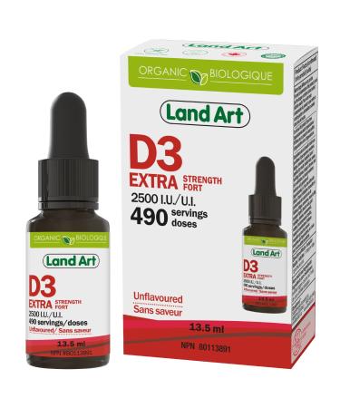 Certified Organic Vitamin D3 (490 Drops/Servings) - Extra Strength - 2500 IU Per Drop - Immune System Support - GMO Free - Gluten Free - Made in Canada (13.5ml) 13.5 ml (Pack of 1)