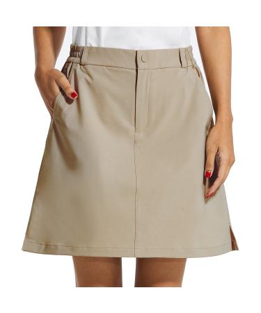 BALEAF Women's 18" Skorts Skirts Casual Knee Length Long Golf Skorts with Pockets Quick Dry Skirts Summer Large 18" Inseam-khaki