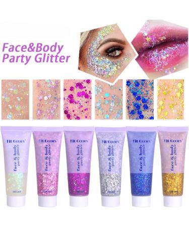 Yeweian Gold Body Glitter Gel - Liquid Holographic Chunky Glitter for Face, Lips, Eyes, Nails, and Hair - Festival Rave Accessories - 50g - Buy Online on SooperMarket.com