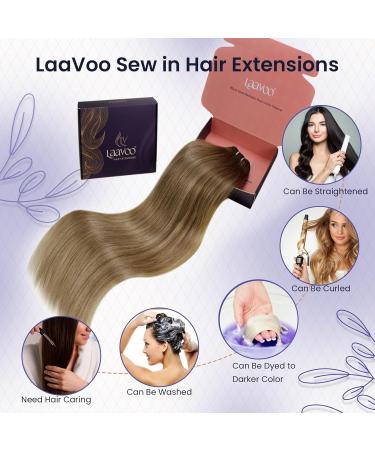 LAAVOO Real Hair Extensions 55cm - Brown Blonde Balayage Ombre Tressen 100g | Human Hair Bundles for Sew-In | Premium Quality - Buy Online on SooperMarket.com