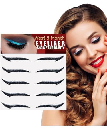 Stick On Glitter Eyeliner Strips | Instant -Adhesive Eyeliner Stencil Sparkle 5 Pairs Makeup Eyeliner Stickers Sticker Eyeliner for Party Eye Makeup Tool Eyeliner Tool Bukisa silver (five pairs) - Buy Online on SooperMarket.com