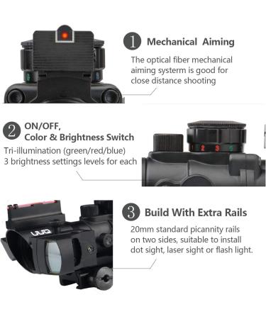 UUQ Prism 4x32 Rifle Scope with Triple Illuminated Reticle and Fiber Optic Sight - Buy Online on SooperMarket.com
