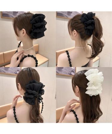 LONGLUAN Bow Bubble Clips Chiffon Silk Bubble Bow Hair Claw Jaw Clip Layered Bubble Mesh Tulle Fluffy Hair Clips Large Claw Clips for Thick Hair (2pcs-B) - Buy Online on SooperMarket.com