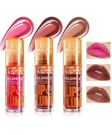 3 Colors Spicy Lip Plumper Set Lip Gloss Lip Plumping Oil with Chilli Extract Ultra-Hydrating High Pigment Lip Stain Moisturizing Tinted Lip Balm Lip Makeup for Women-Set B Set-B