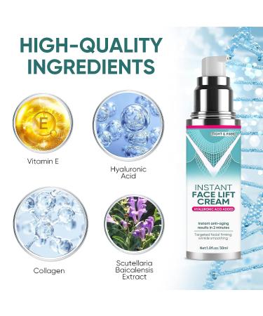 Instant Face Lift Cream with Hyaluronic Acid - Anti-aging Serum for Fine Lines, Wrinkles, and Sagging Skin - 2 Minute Results - Buy Online on SooperMarket.com