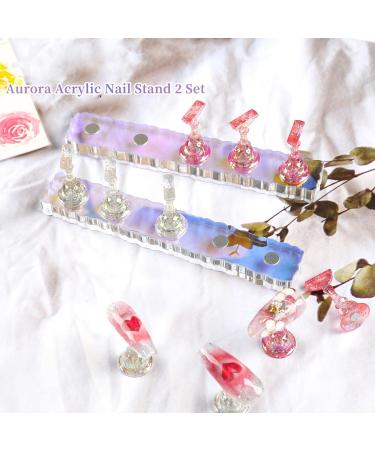 2 Set Nail Stand for Press-On Nails Display - Aurora Acrylic Exercise Hand for Nail Design & Magnetic Tips - Buy Online on SooperMarket.com