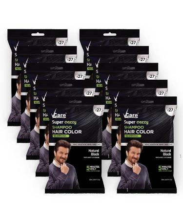 Super Eazzy Hair Colour Shampoo for Women and Men 20ml | Only 5 Minute Root Hair Dye Coloring Kit Head Moustache Beard Hands Chest | No Parabens Ammonia And Sulfates (Pack of 10 Black)