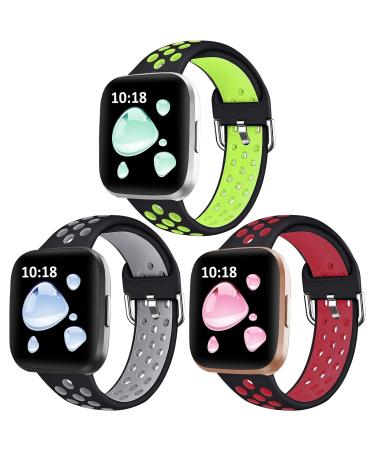 Vanet Bands Compatible with Fitbit Versa/Versa 2/Versa Lite for Men Women, 3 Packs Soft Silicone Sport Replacement Wristband Compatible with Fitbit Versa 2 Bands/Versa Special Edition, Large Large Black/Gray & Black/Green …