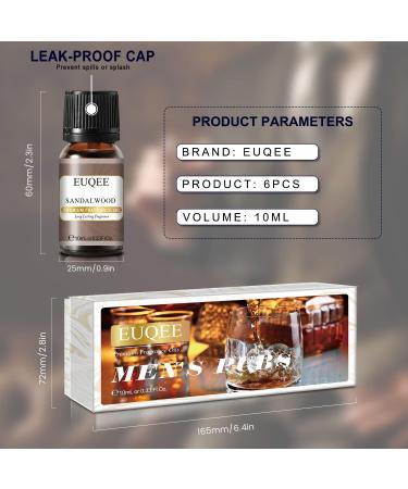 EUQEE 6PCS Men's Fragrance Oils Gift Set - Premium Grade 10ml Scents for Men's Pubs - Leather, Sweet Tobacco, Dragon's Blood, Sandalwood, Bay Rum, Cedarwood - Buy Online on SooperMarket.com