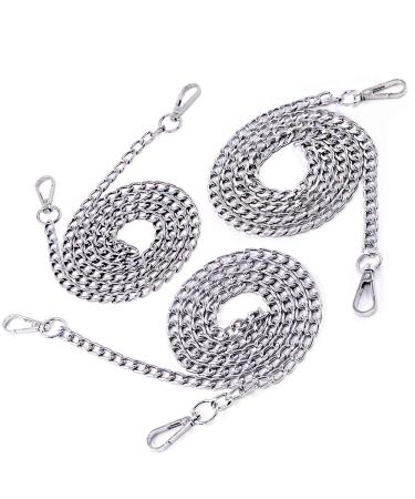 Swpeet 3Pcs Sliver Luxury Fashion 47 Inche Replacement Flat Chain Strap with Buckles Set, Perfect for DIY Metal Shoulder Cross Body Bag Hand Bag Purse Replacement