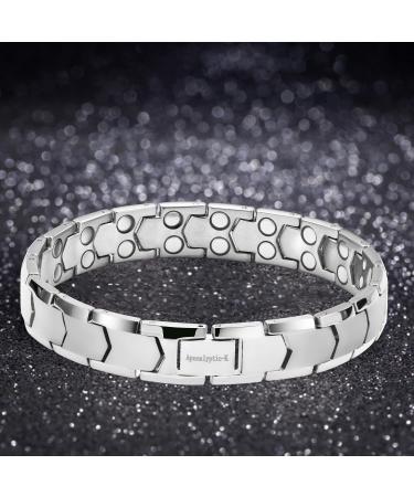 Men's Pure Titanium Double Magnet Bracelet - Eliminate Static Electricity - Silver Magnetic Bracelet - Buy Online on SooperMarket.com