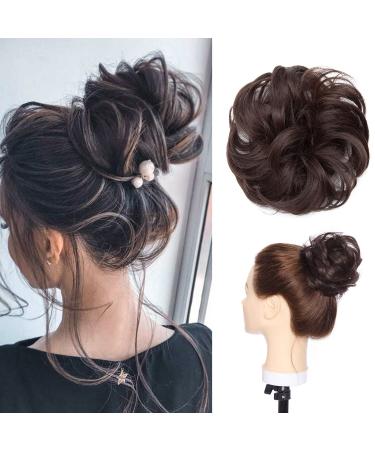 Updo Ponytail Hair Extensions Reddish Brown Messy Hair Scrunchies Hair Bun Extensions Curly Wavy Hairpieces for Women Hair Accessories 35 g Reddish Brown