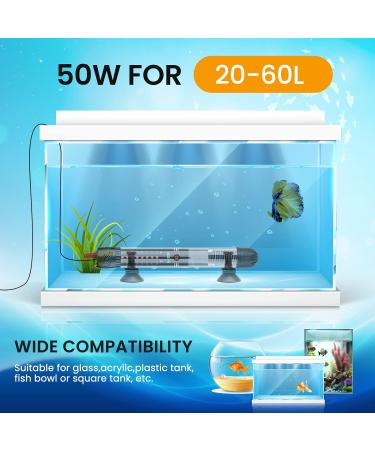 Bonlux 50W Submersible Aquarium Heater: Adjustable Temperature, Thermometer, 2X Sucker Cups | For Fish Turtle Tank up to 60L Water | BS Plug, 0.9M Cable - Black - Buy Online on SooperMarket.com