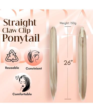 TESS Claw Clip in Ponytail Hair Extensions 26 Inches Straight Ponytail Extension Ash Blonde Balayage Hair Extensions Clip in Ponytail Blond for Women 150g - Buy Online on SooperMarket.com