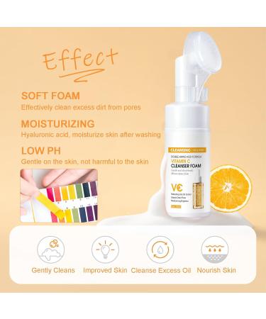 Vitamin C Hydrating Foaming Facial Cleanser - Gentle Acne-Prone Skin Wash with Silicone Brush - Vegan Daily Cleanser for Men & Women - 4.2oz - Buy Online on SooperMarket.com