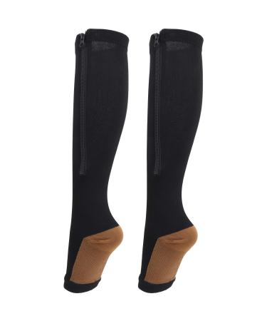 ZLXHDL compression socks with zipper 2 pairs of toes compression stockings for men and women open compression socks for women. (S/M) S-M black