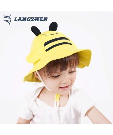 LANGZHEN Baby Girls Sun Protection Hat | Adjustable Toddler Kids Wide Brim Play Hat | Yellow Bee Design | 6-12 Months - Buy Online on SooperMarket.com