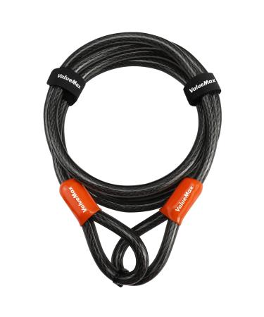 Valuemax loop cable 2m safety cable steel cable covered with plastic fuse for bicycle/motorcycle/ebike 12mm thick black 213cm