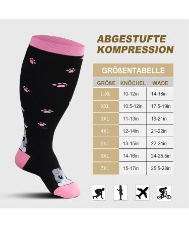 Zfsock Compression Stockings for Thick Calves - Medical Support Socks 20-30mmHg for Men & Women | Oversized Travel & Flight Socks for Nurses | 4XL Cat Pink - Buy Online on SooperMarket.com