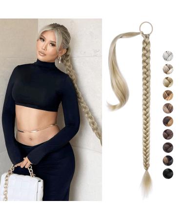 REECHO DIY Braid Ponytail Extension Long Straight Wrap Around Ponytail Hair Extensions Natural Soft Synthetic Hairpieces for Women - Light Ash Blonde 180g 34Inch-180g Light Ash Blonde