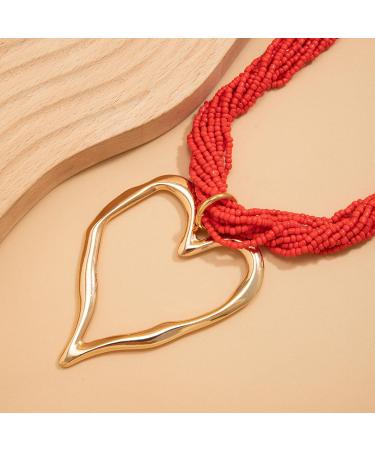 Shop Oralgo's Fashionable Multi-Layered Pearl Choker Necklace with Large Metal Heart - Gold & White Statement Jewelry for Collarbone Style - International Shipping Available - Buy Online on SooperMarket.com