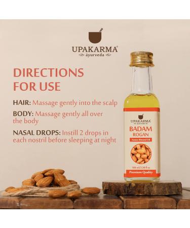 UPAKARMA 100% Natural Cold Pressed Sweet Almond Oil - 100ml | Pure Badam Rogan Oil for Skin & Hair - Buy Online on SooperMarket.com